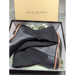Size 7 Womens - Kelsi Dagger Brooklyn Boots Over the Knee Sock Alva‎ Black Vegan